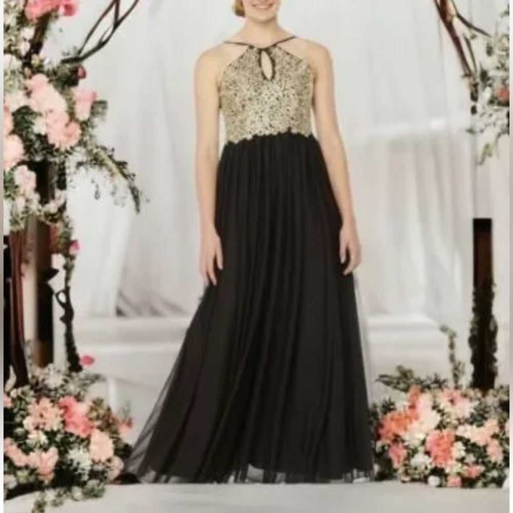 My Michelle Black Lace Sequined Prom Cocktail Wedding Evening Dress Size 7